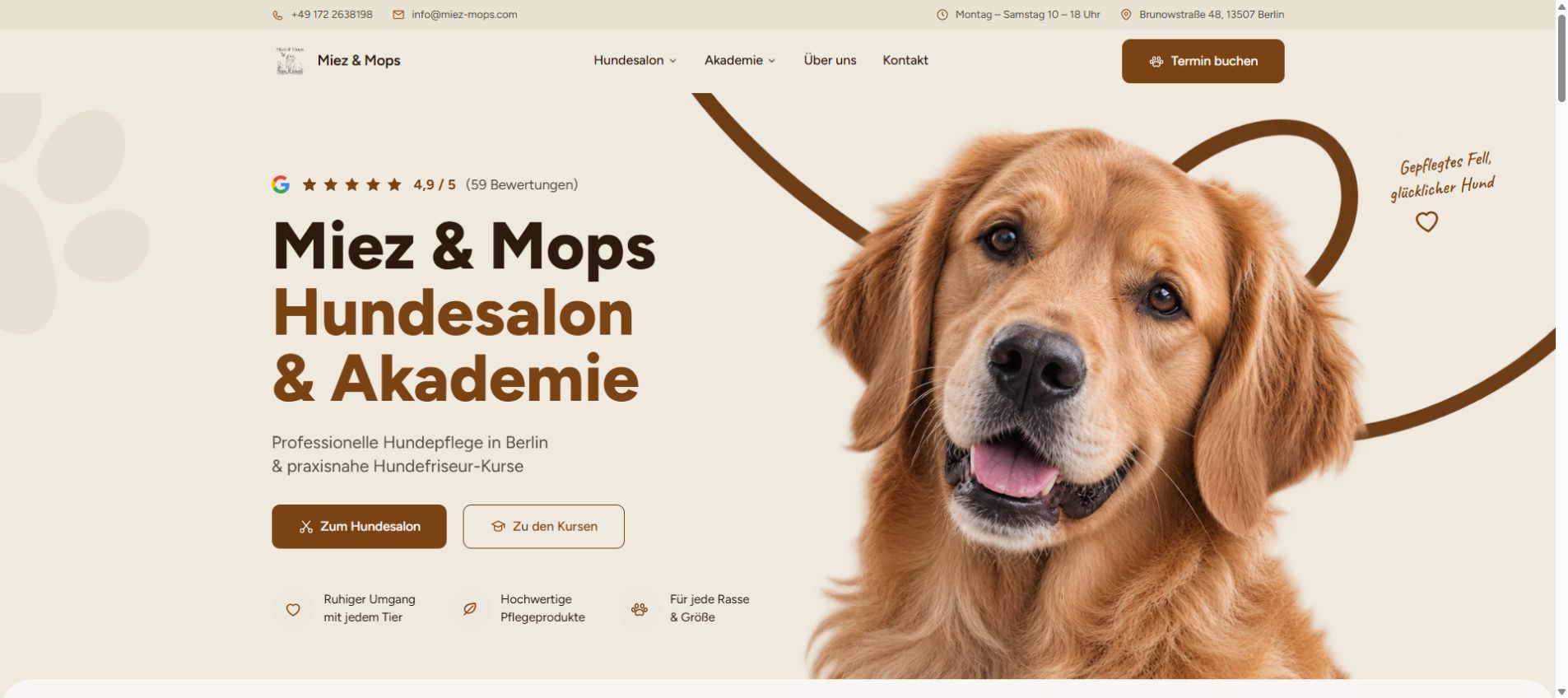 Website von Miez & Mops, gestaltet von unserem Team